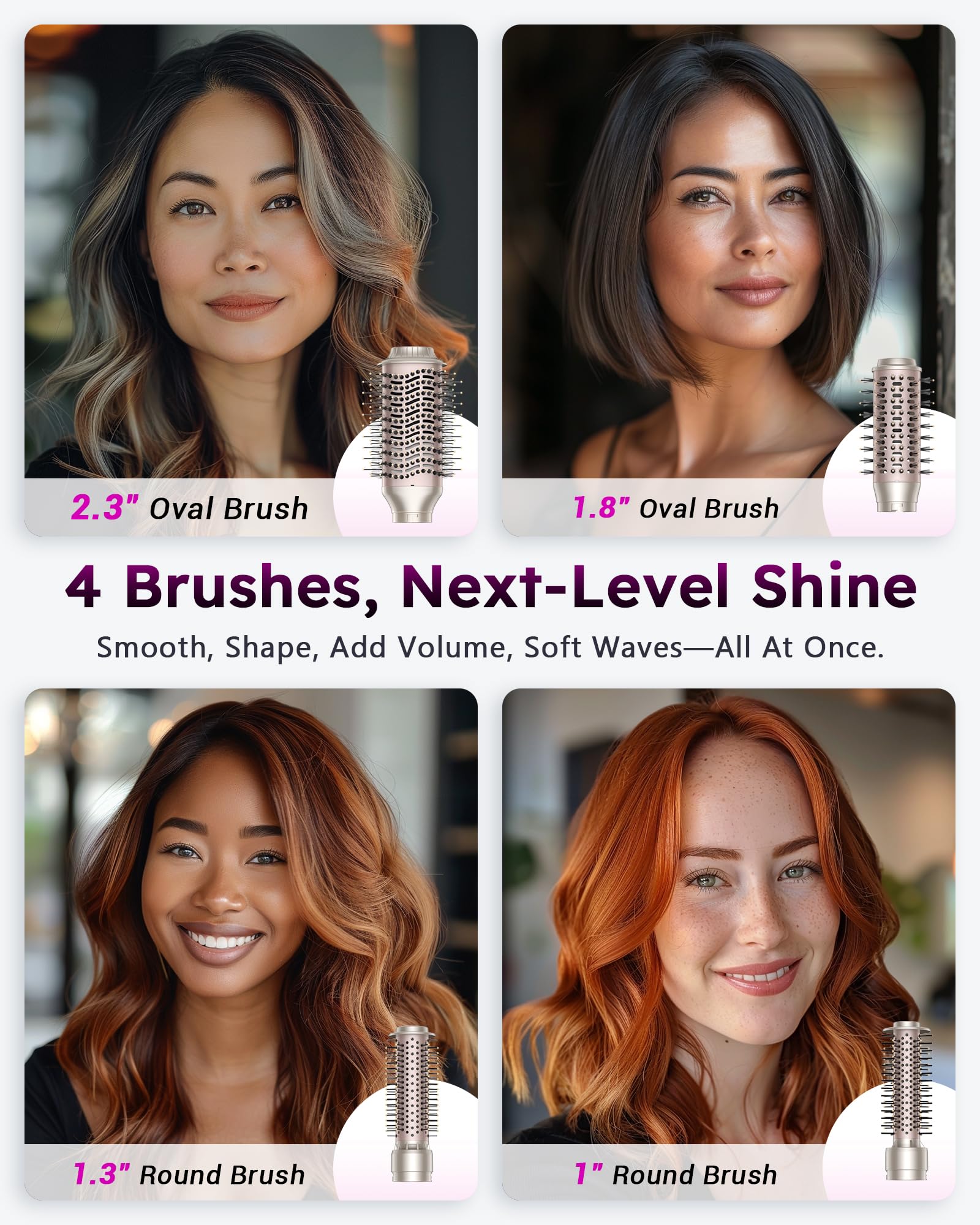 Rylena Deluxe 8-in-1 air styler pro curved dryer nozzle for fast, quiet drying.