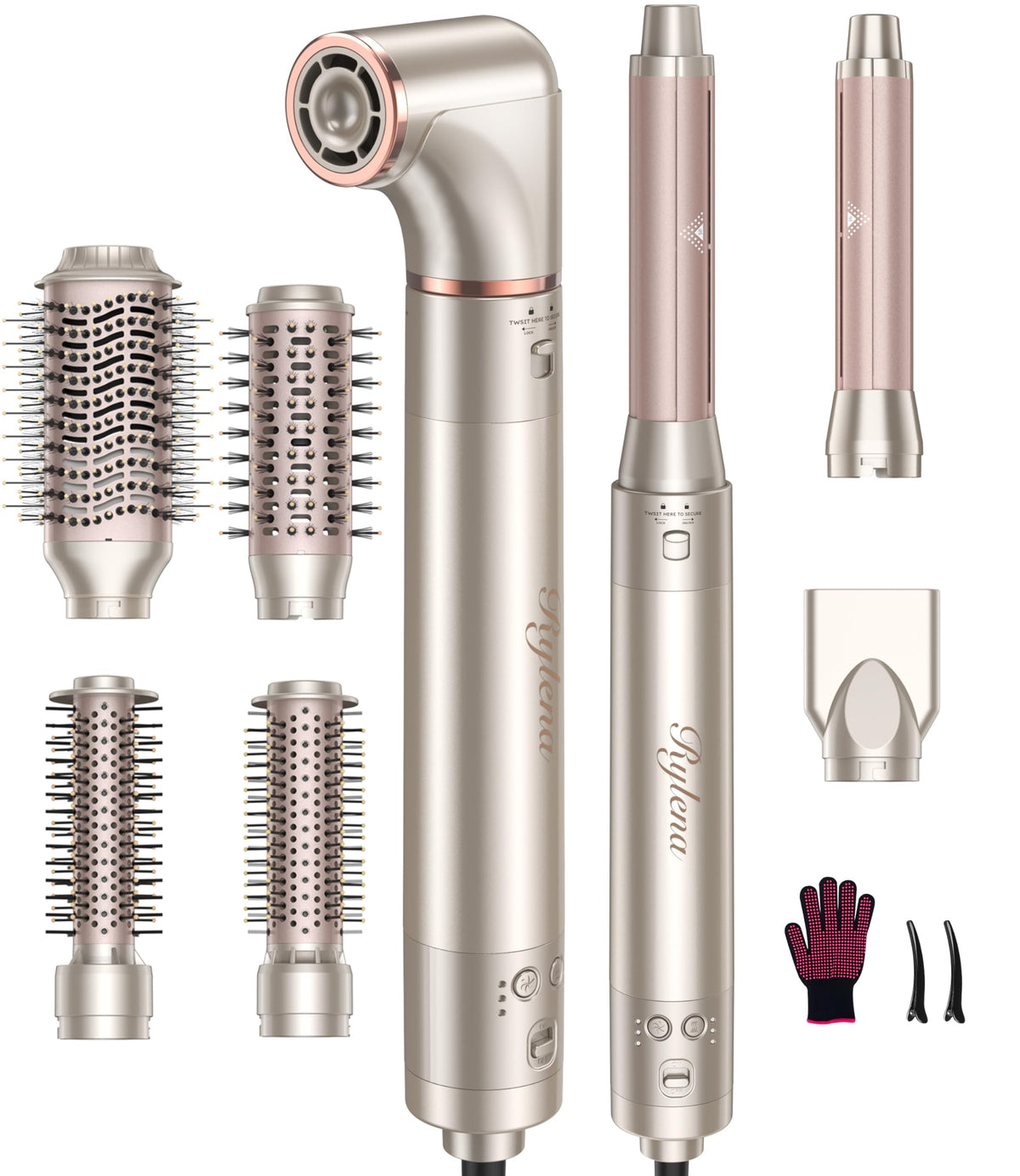 Rylena Deluxe 8-in-1 air styler pro dryer nozzle for targeted fast drying.