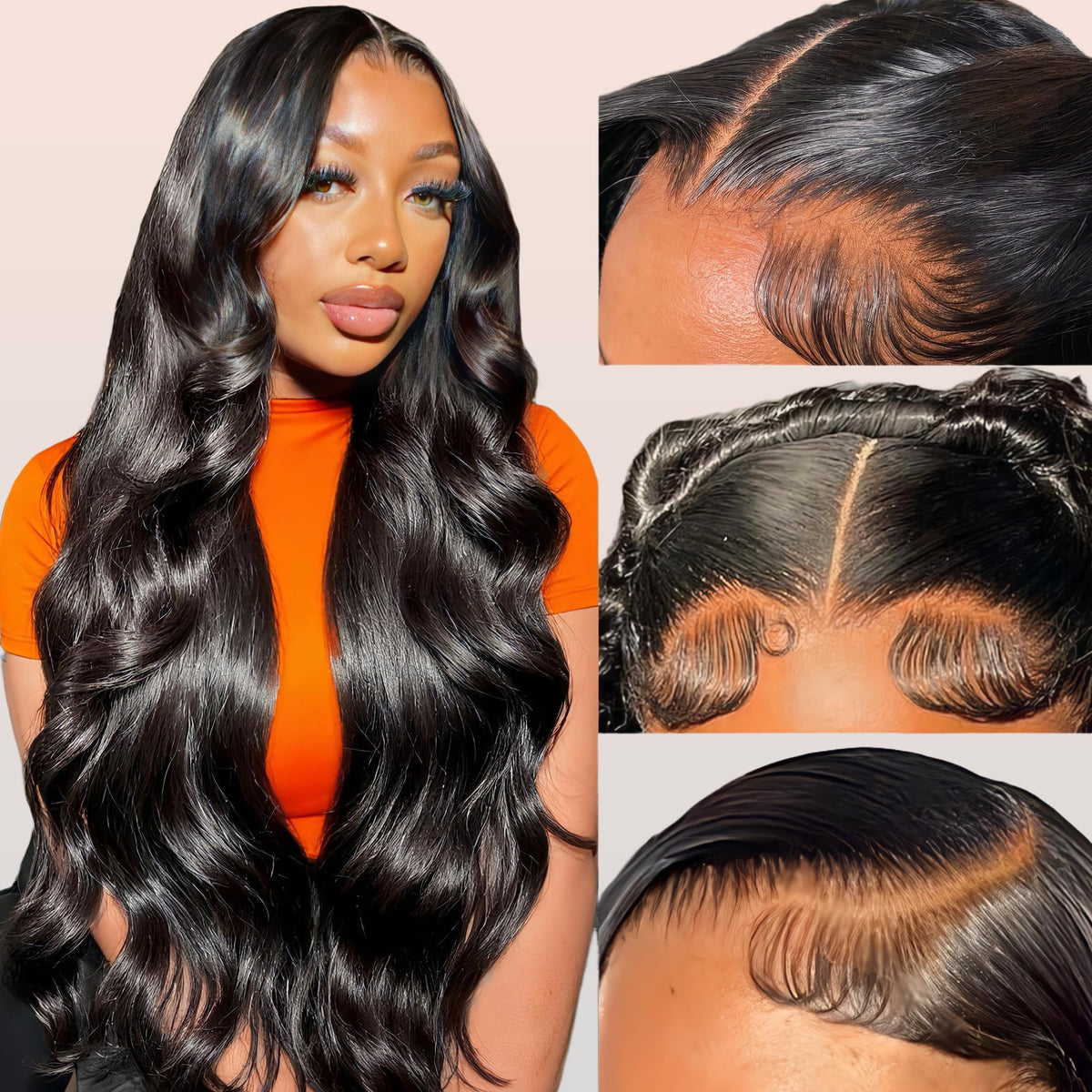 Rylice 13x4 HD lace-front wig closeup shows seamless lace blend for natural look.