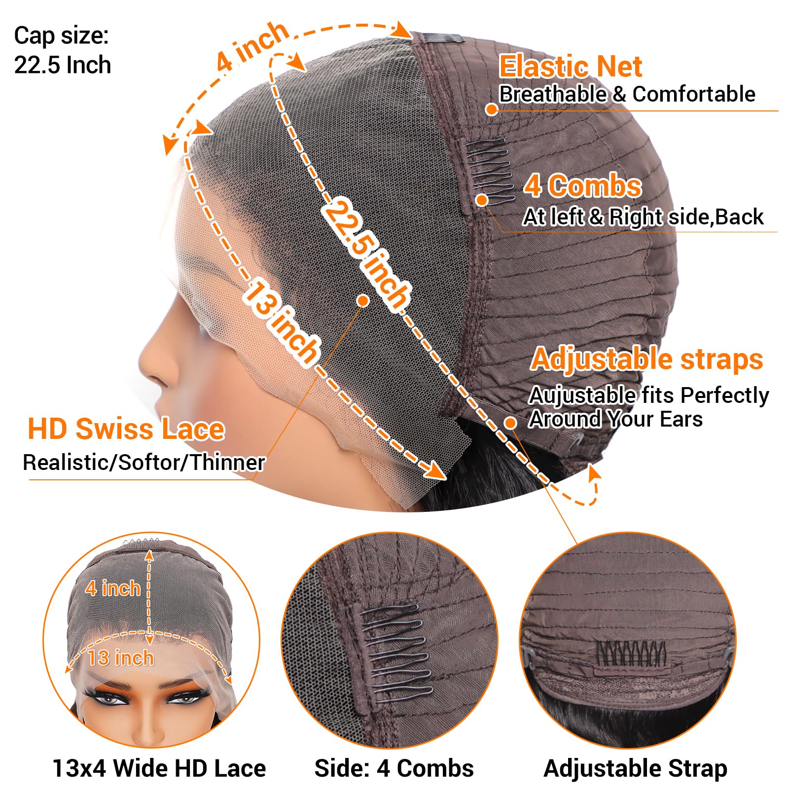 Rylice glueless wig with straps and four combs for secure, easy wear.
