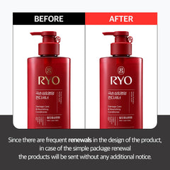 Ryo Damage Care conditioner bottle back highlighting ginseng and caffeine ingredients.