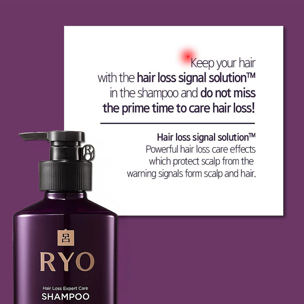 Ryo Hair Strength Expert Care Shampoo rich foam cooling finish provides refreshing scalp cleanse.