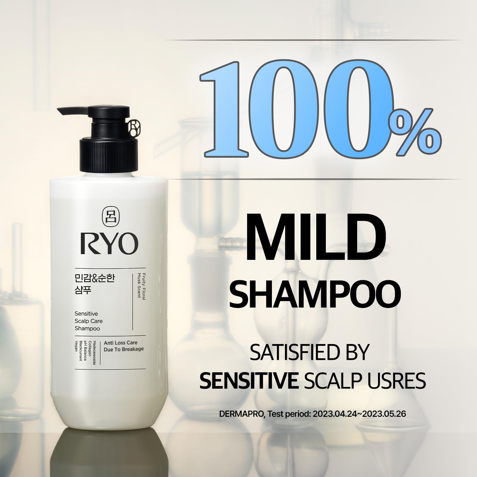 Ryo Sensitive Scalp Shampoo lush lather shown for gentle cleansing on all hair types.