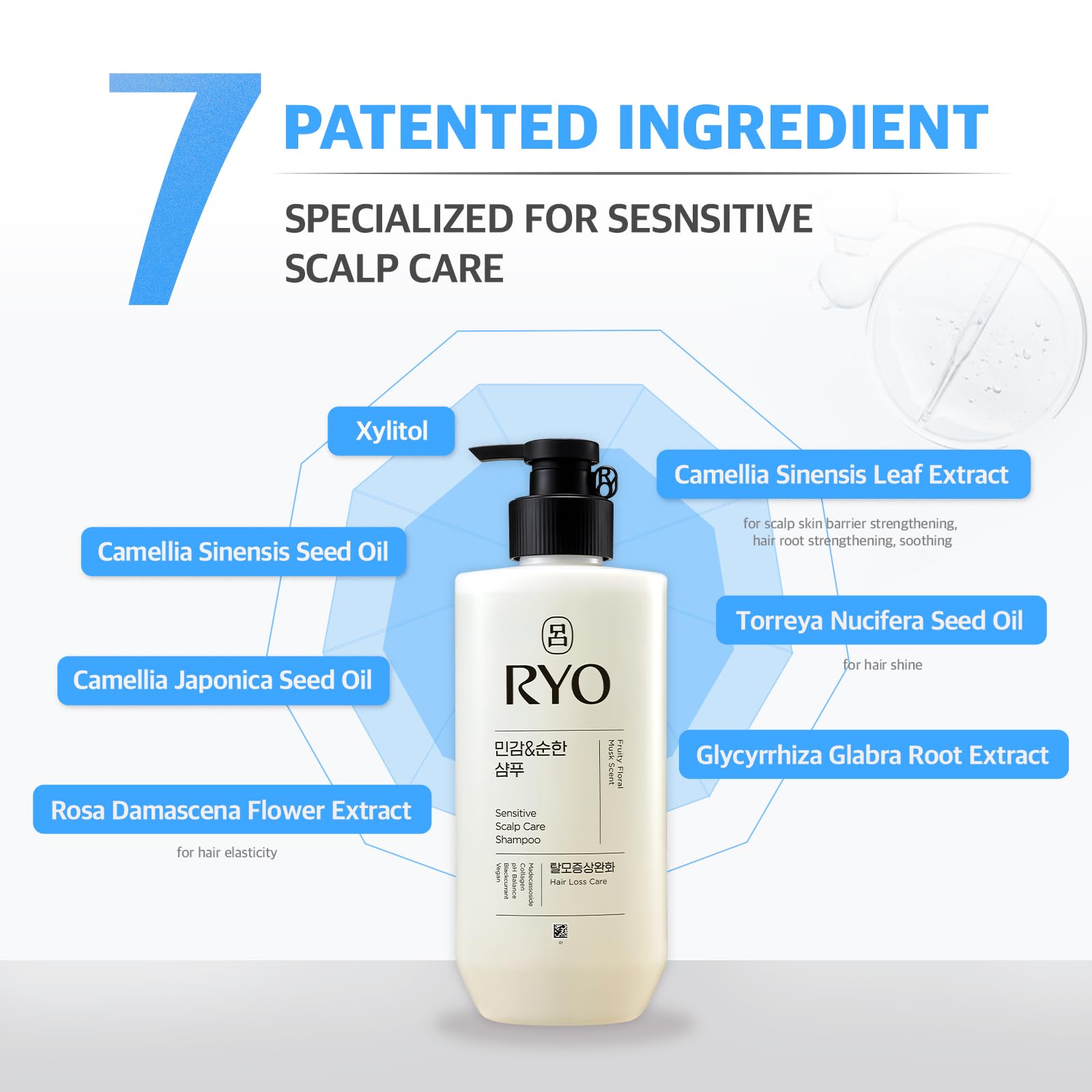 Ryo Sensitive Scalp Shampoo vegan clean formula showing cruelty-free benefits.