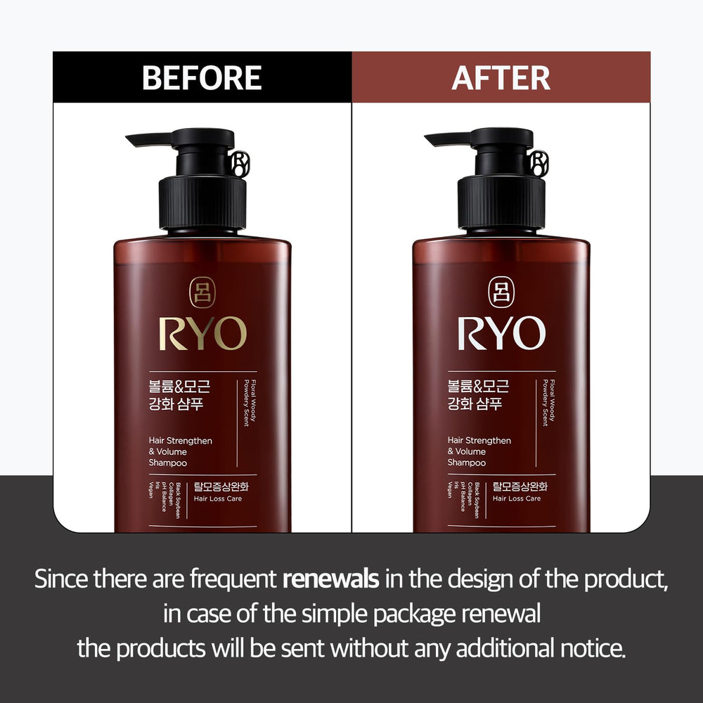 Ryo Strengthen & Volume Shampoo bottle side showing anti loss care ingredients
