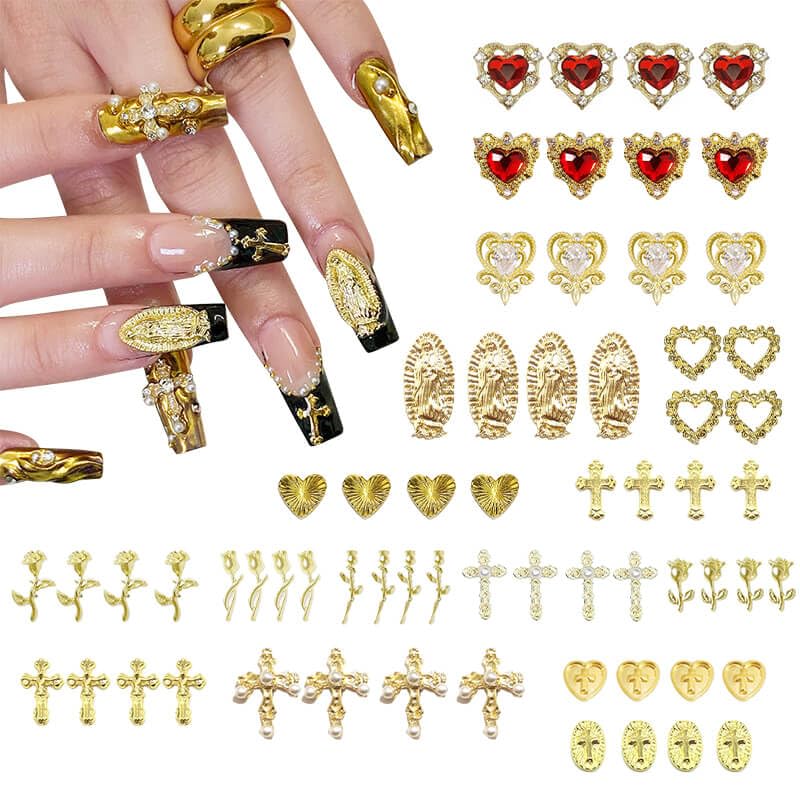 rythsans-corazones-dorados para manicura elegante y duradera