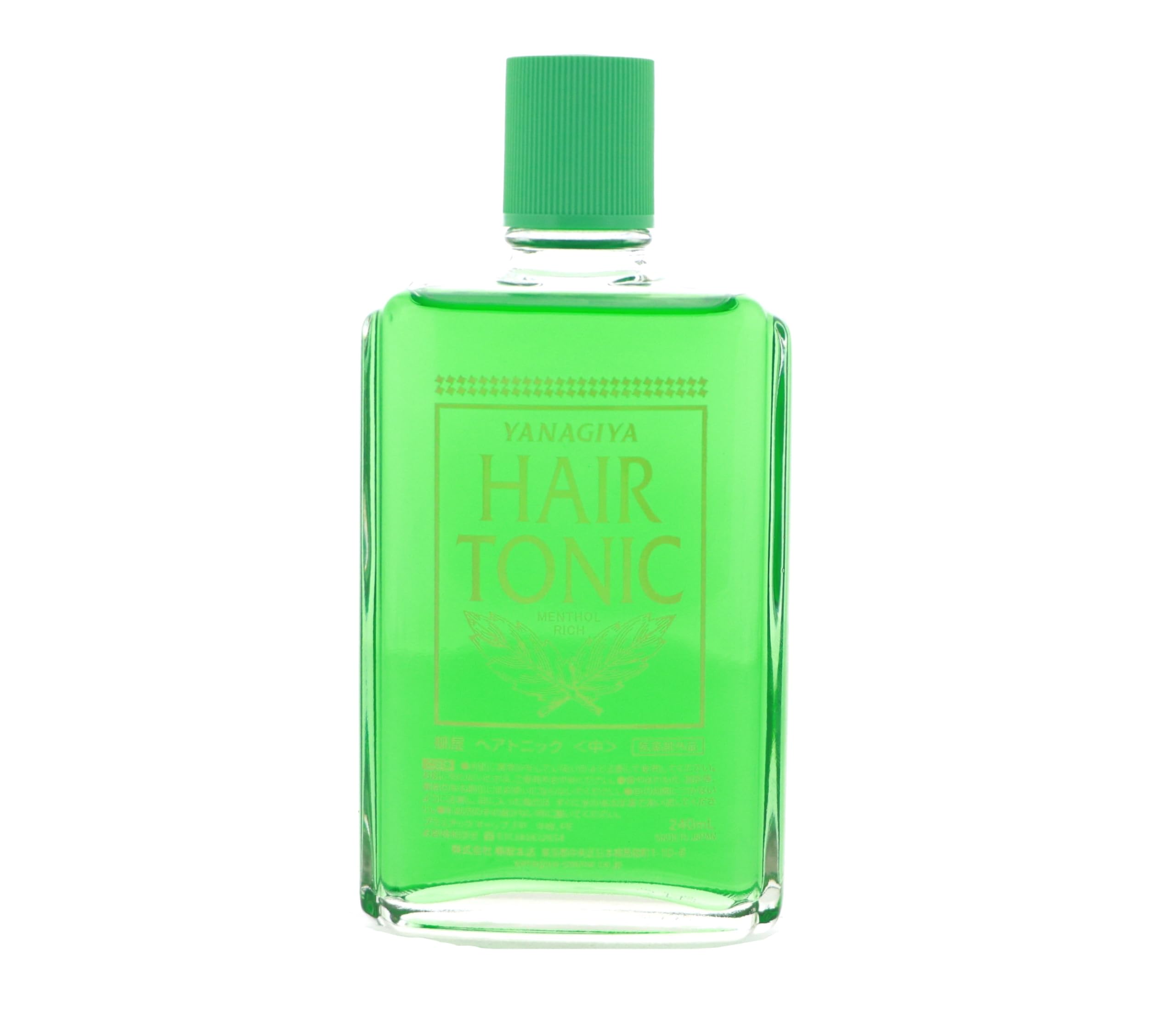 Ryuya Honten medicated-growth-tonic green scent packaging on display.