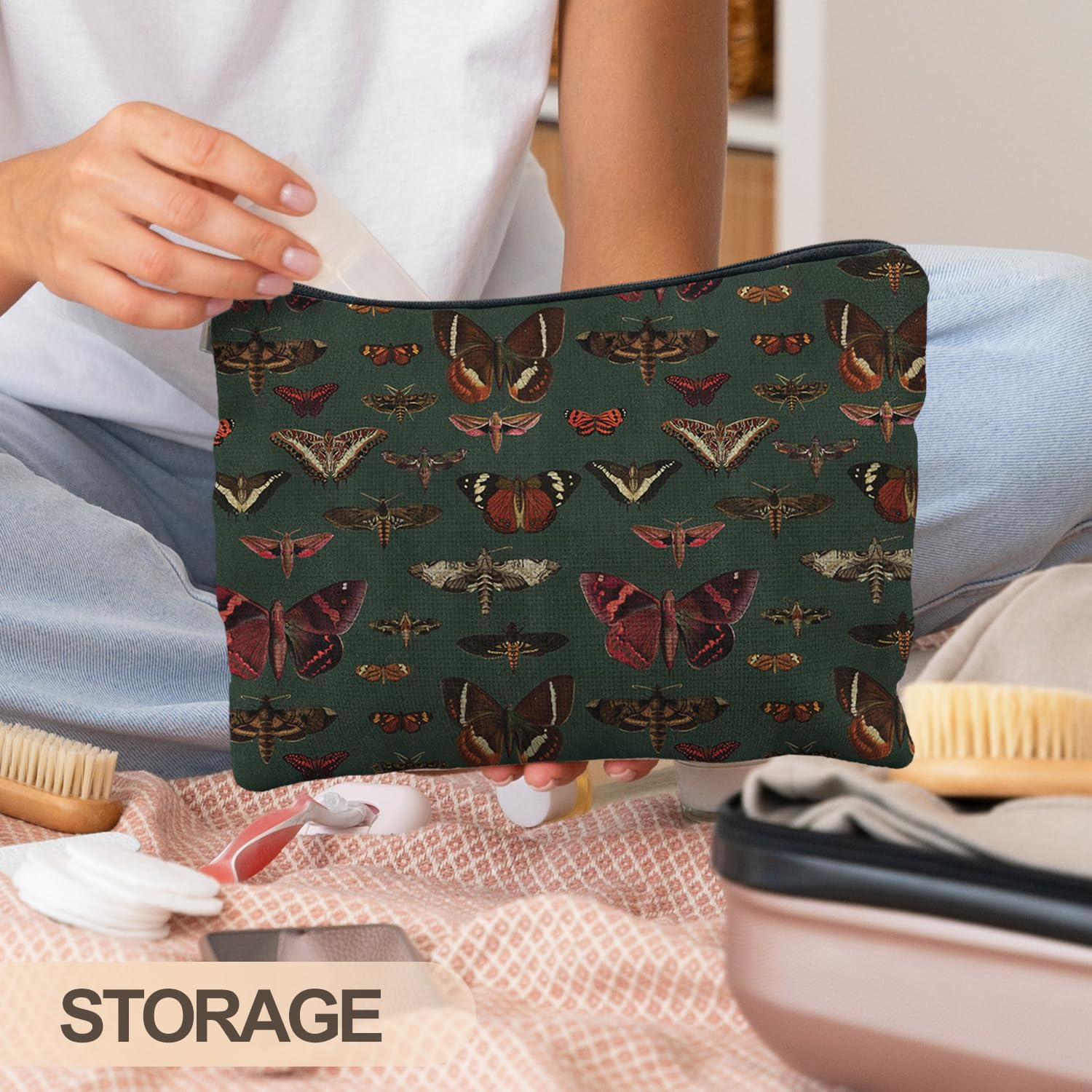 RYYCDOI Moody Green Academia butterfly cosmetic bag gift-ready presentation and style