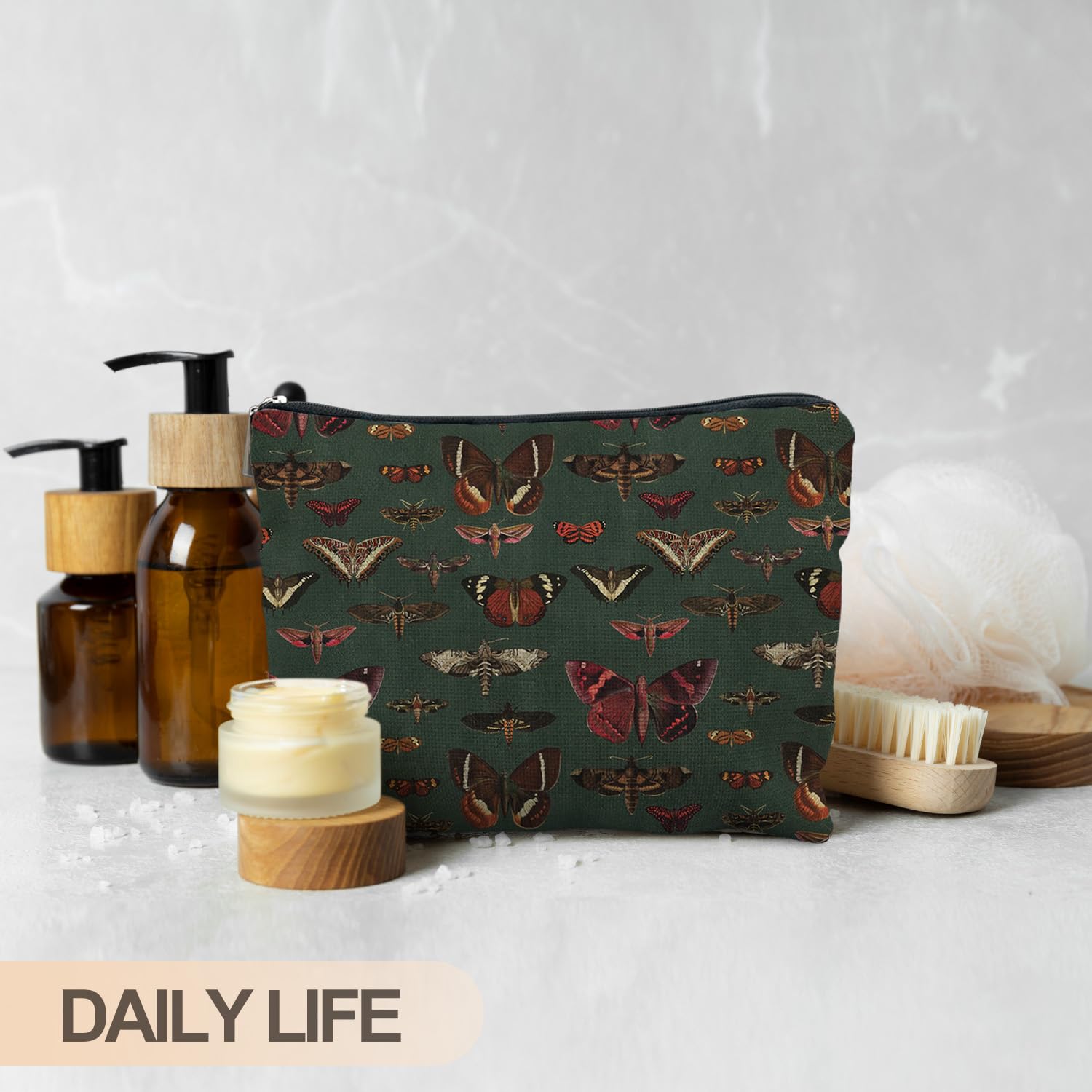 RYYCDOI Moody Green Academia butterfly cosmetic bag open top for easy access makeup