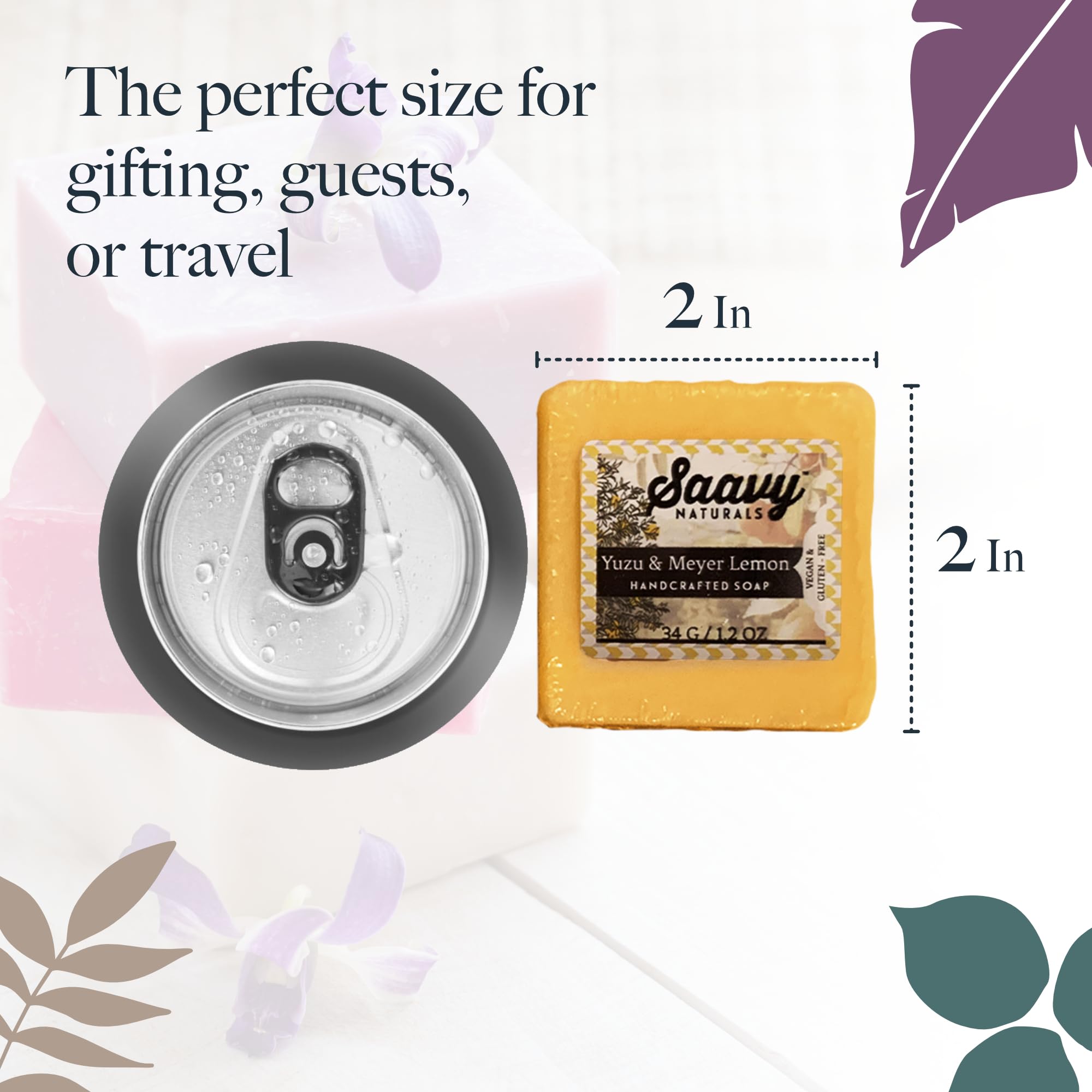 Saavy Naturals Lavender Chamomile soap bar close-up with calming scent for gentle cleansing.
