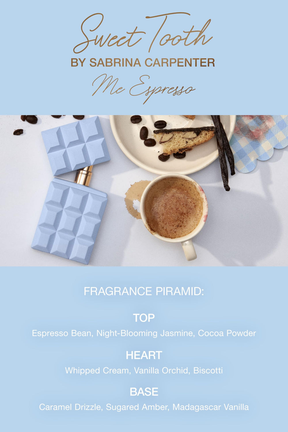 Sabrina Carpenter Me Espresso coffee beans visual evokes vanilla sweetness and warmth.