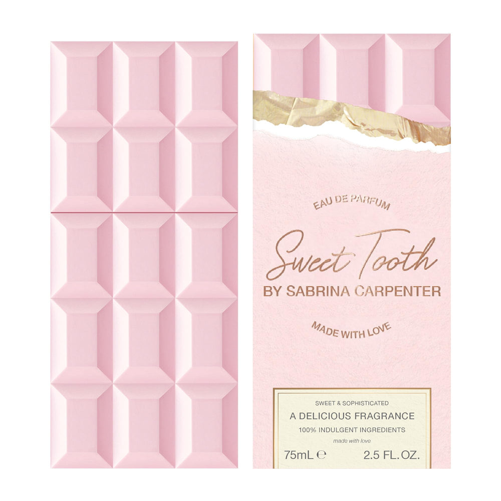 Sabrina Carpenter Sweet Tooth chocolate-marshmallow detail, playful gourmand accents.