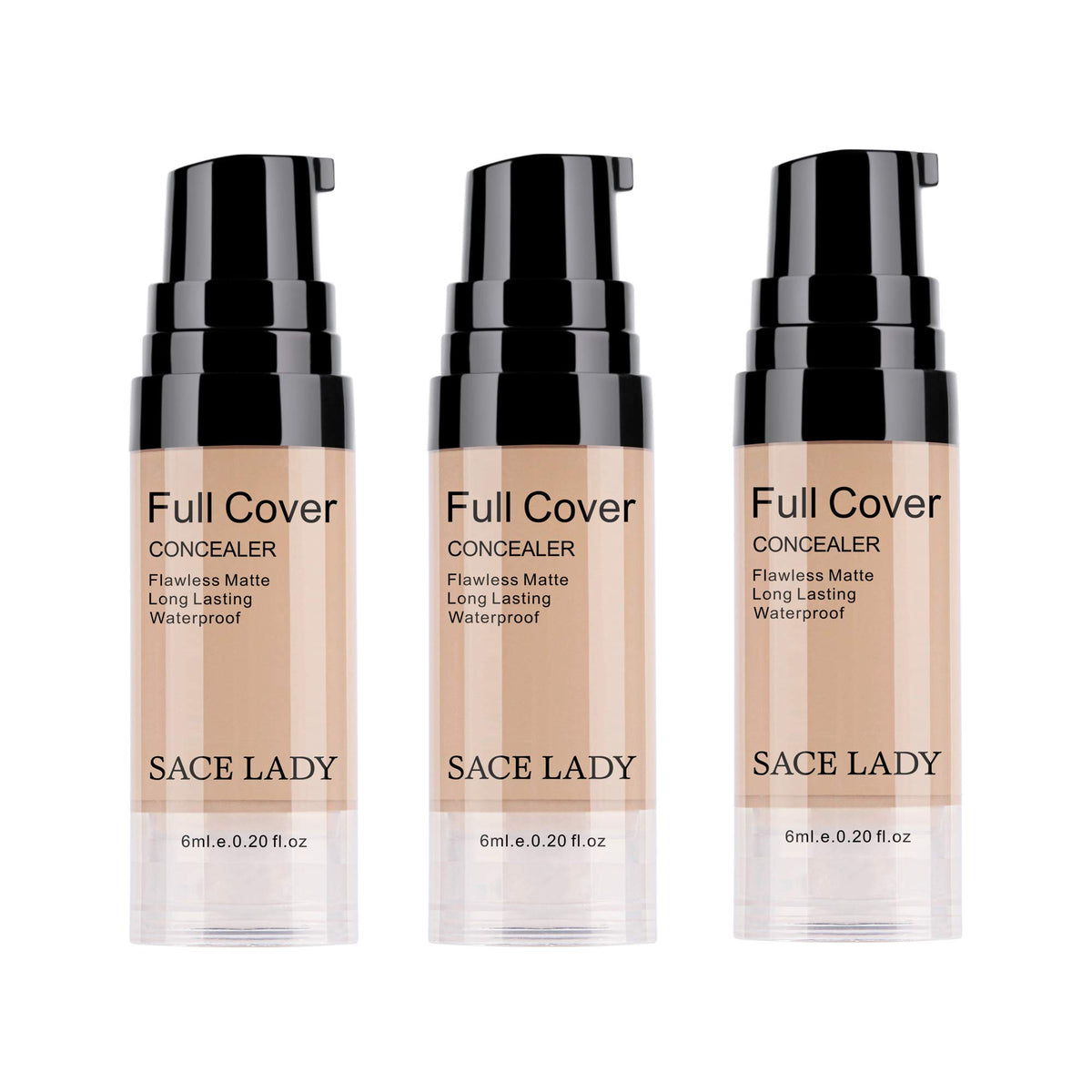 SACE LADY Pro Full Cover Liquid Concealer 3-pack provides bold coverage for a smooth complexion.