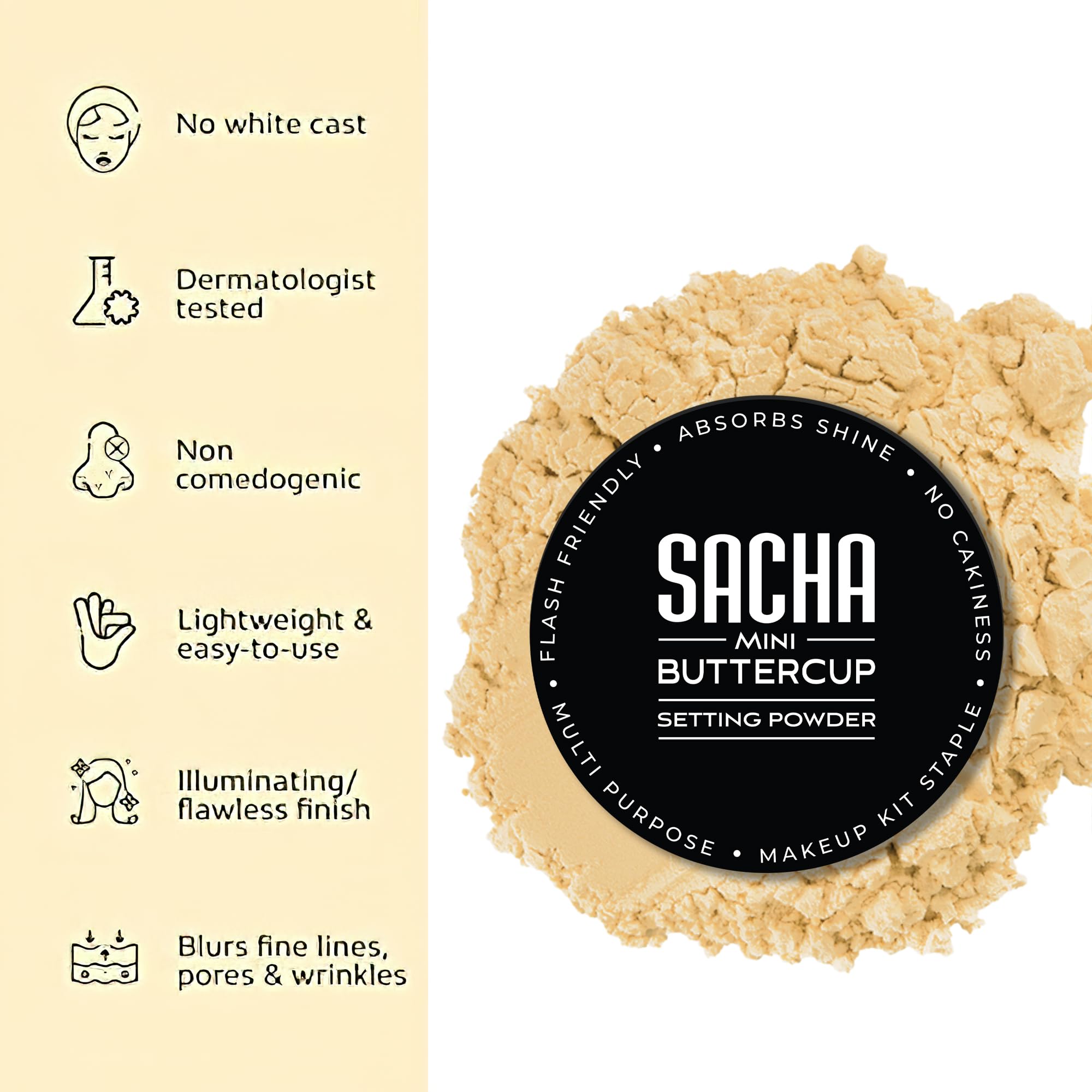 Sacha Buttercup Rosé shade swatches show versatile tone for all skin tones.