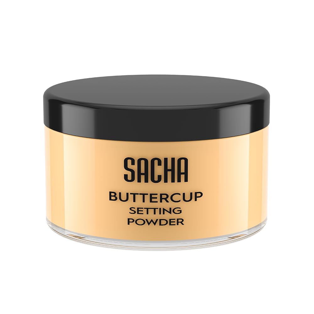 Sacha Buttercup setting powder jar demonstrates flashback-free, camera-ready finish
