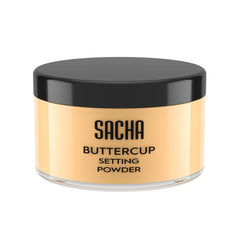 Sacha Buttercup setting powder jar demonstrates flashback-free, camera-ready finish