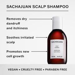 SACHAJUAN ingredients label close-up highlights piroctone olamine and climbazole for dandruff control.