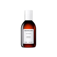 SACHAJUAN scalp shampoo bottle showcases sleek design for soothing scalp care.