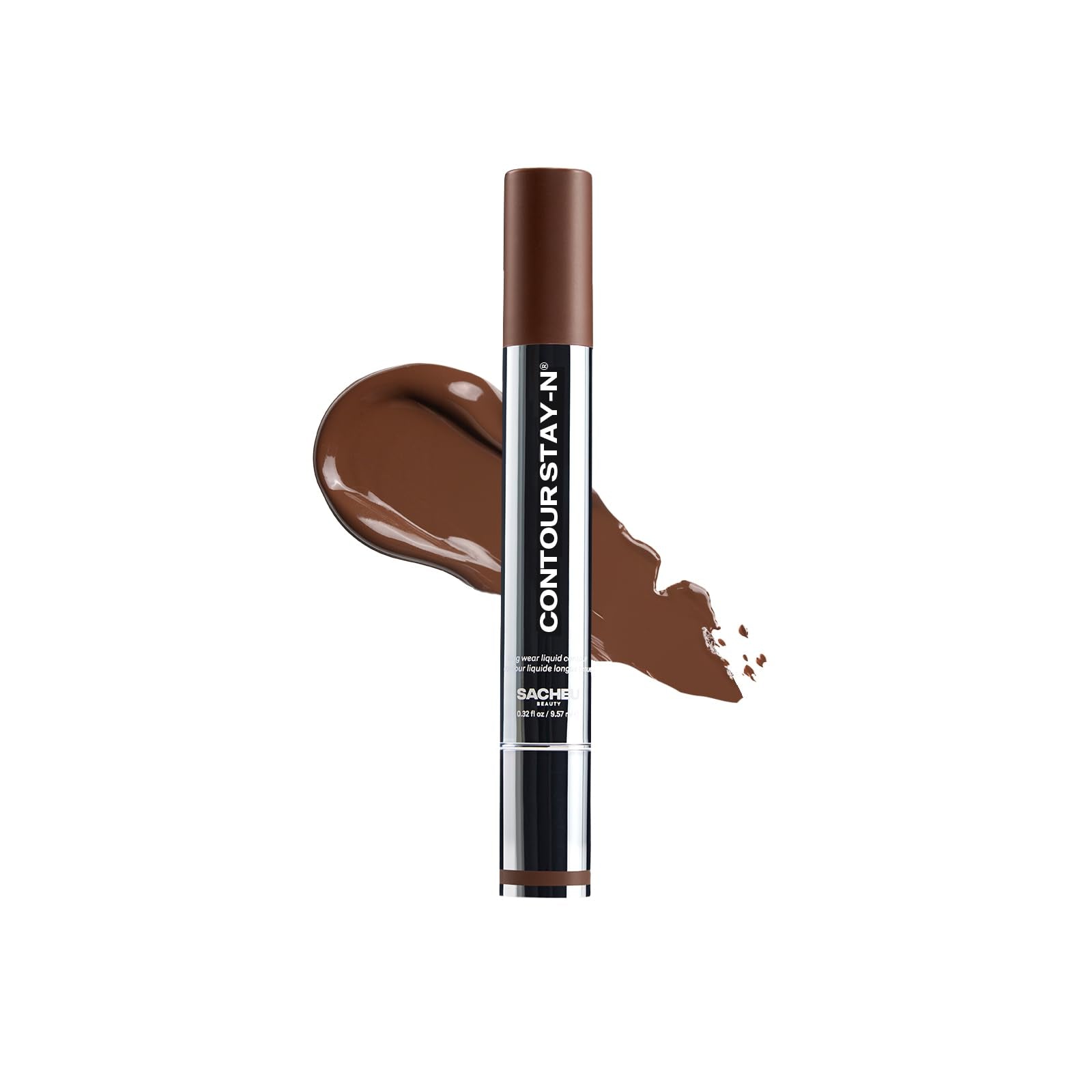 Sacheu Liquid Contour STAY-N applicator closeup for precise contour application and base blending.