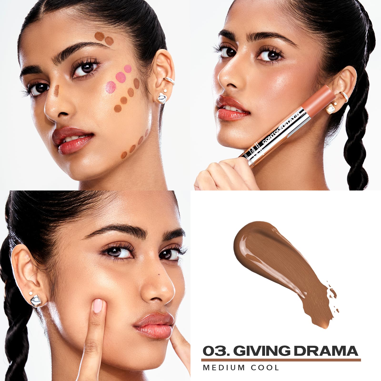 Sacheu Liquid Contour Stay-N applying-dispense demonstrates easy blend for versatile looks.