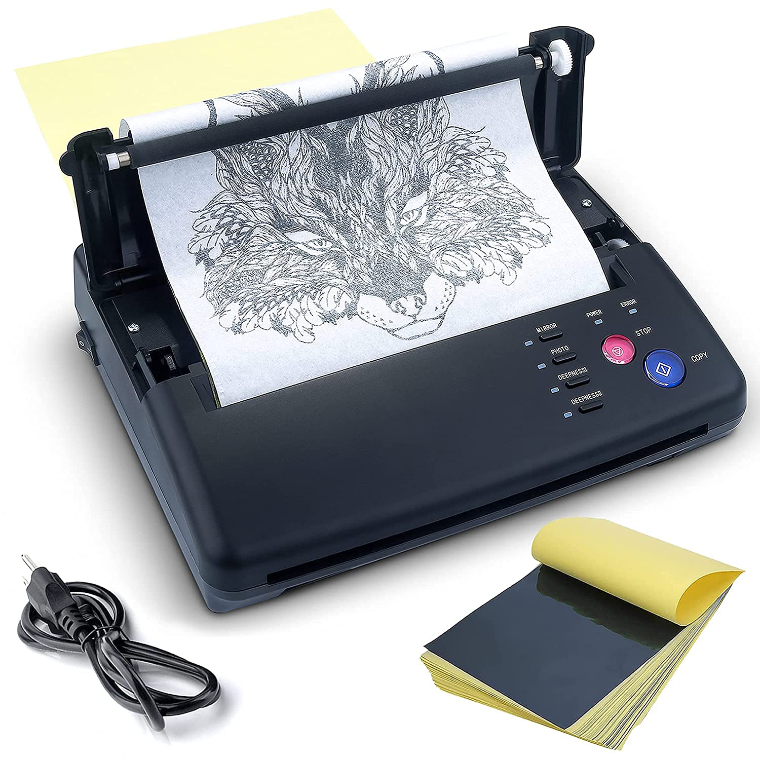 Sacnahe tattoo transfer machine front view shows a compact studio-ready design.