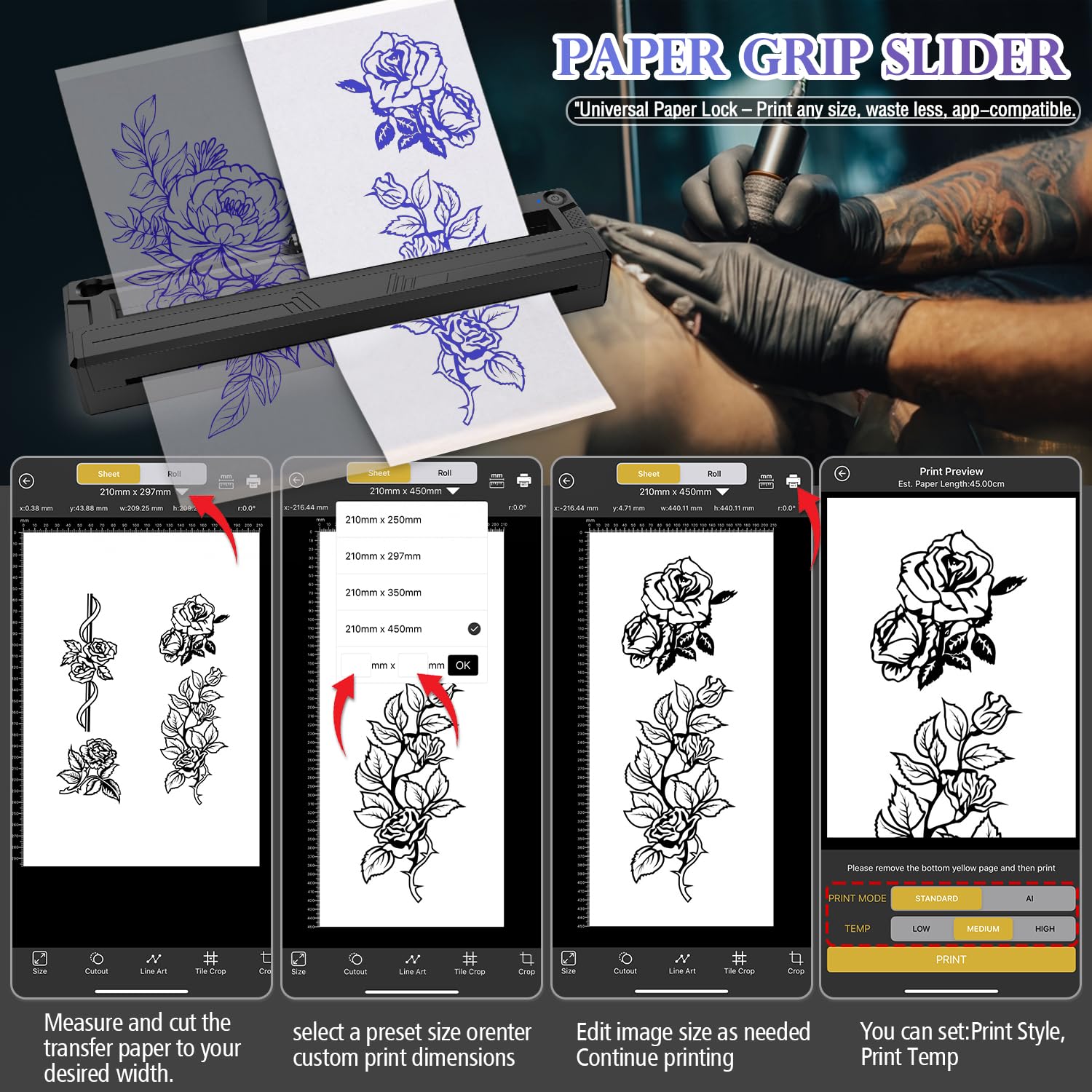 Sacnahe wireless tattoo stencil printer back view, sleek black enclosure and accessible controls.