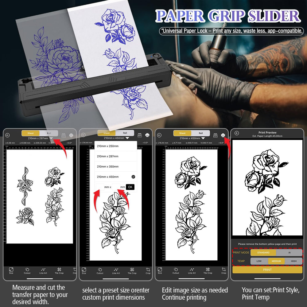 Sacnahe wireless tattoo stencil printer back view, sleek black enclosure and accessible controls.