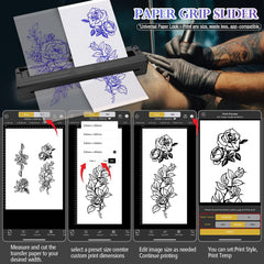 Sacnahe wireless tattoo stencil printer back view, sleek black enclosure and accessible controls.