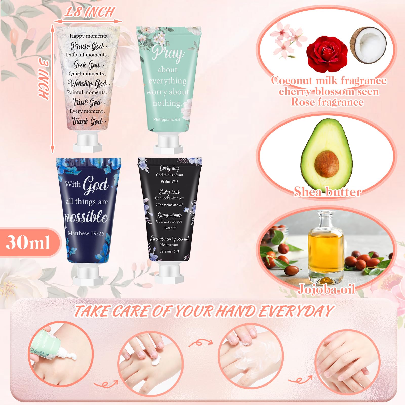 Sacubee Bible verse hand cream cherry-blossom fragrance promotes mood-lifting moisture throughout the day