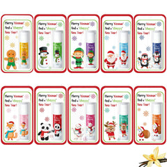 Sacubee Christmas lip balm ten-pack with festive packaging for gifts.