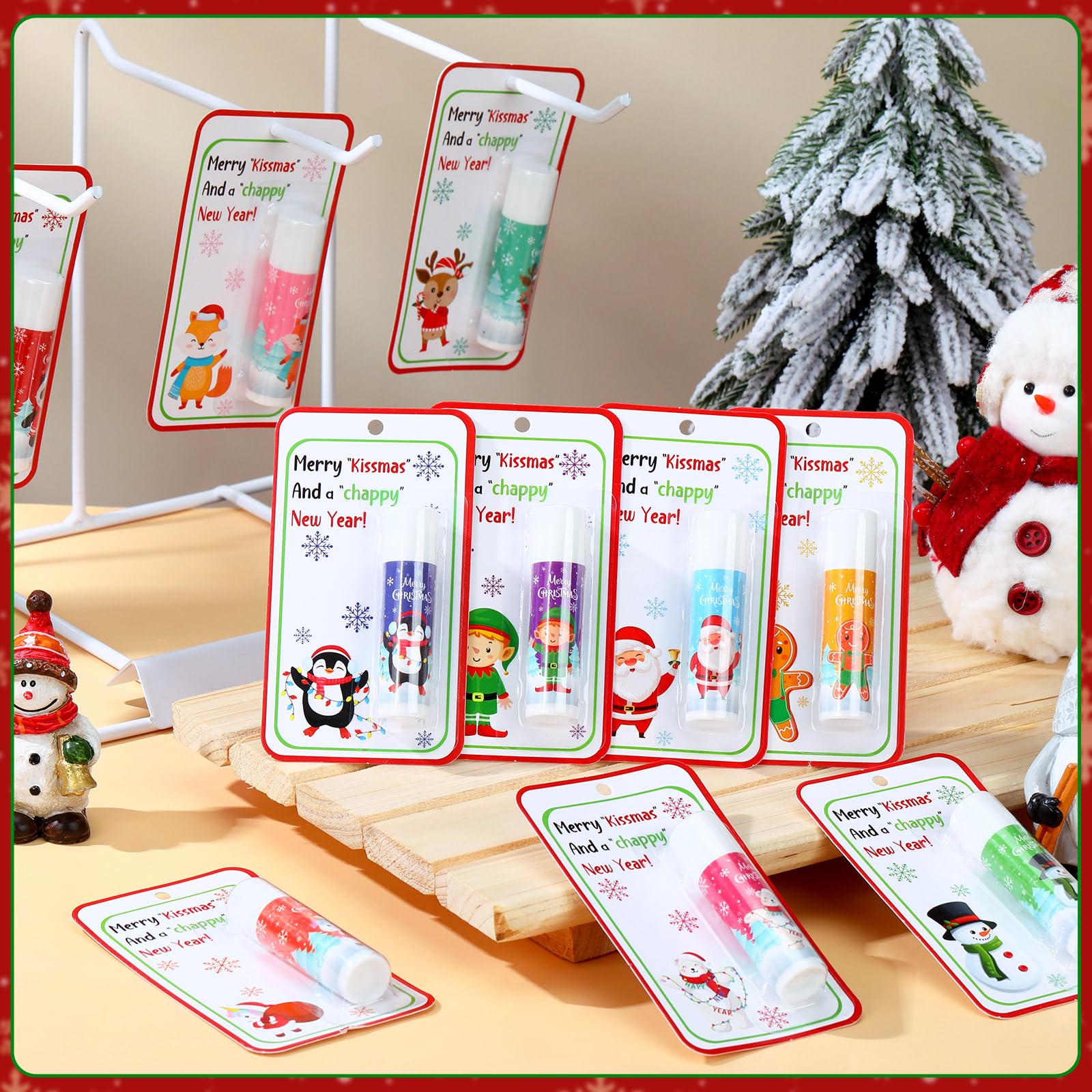 Sacubee Christmas lip balm tin design highlighted for stylish gifting.