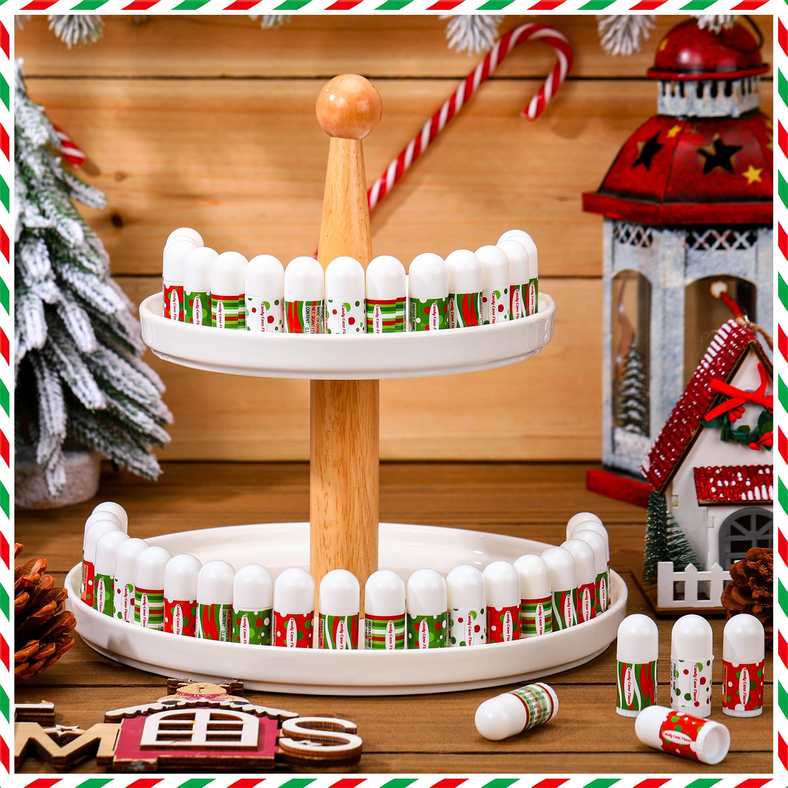 Sacubee lip balms in festive green and red packaging for holidays.