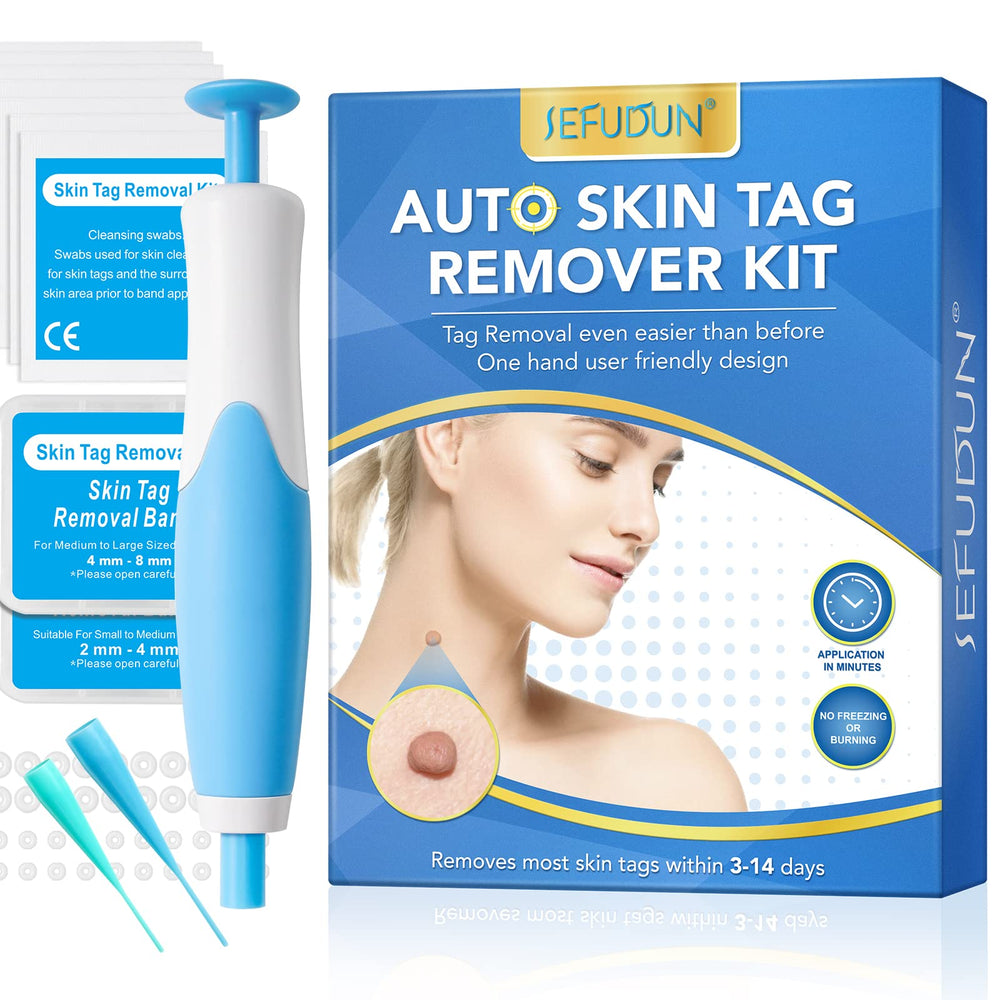 SacXand skin tag removal kit open, showing convenient home-use setup