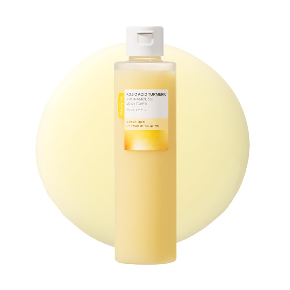 SAEKDONG SEOUL toner bottle close-up highlights milky texture for gentle dark spot care.