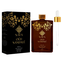 SAFA Oud Sandalé Oil bottle close-up for luxurious hydration and fragrance.