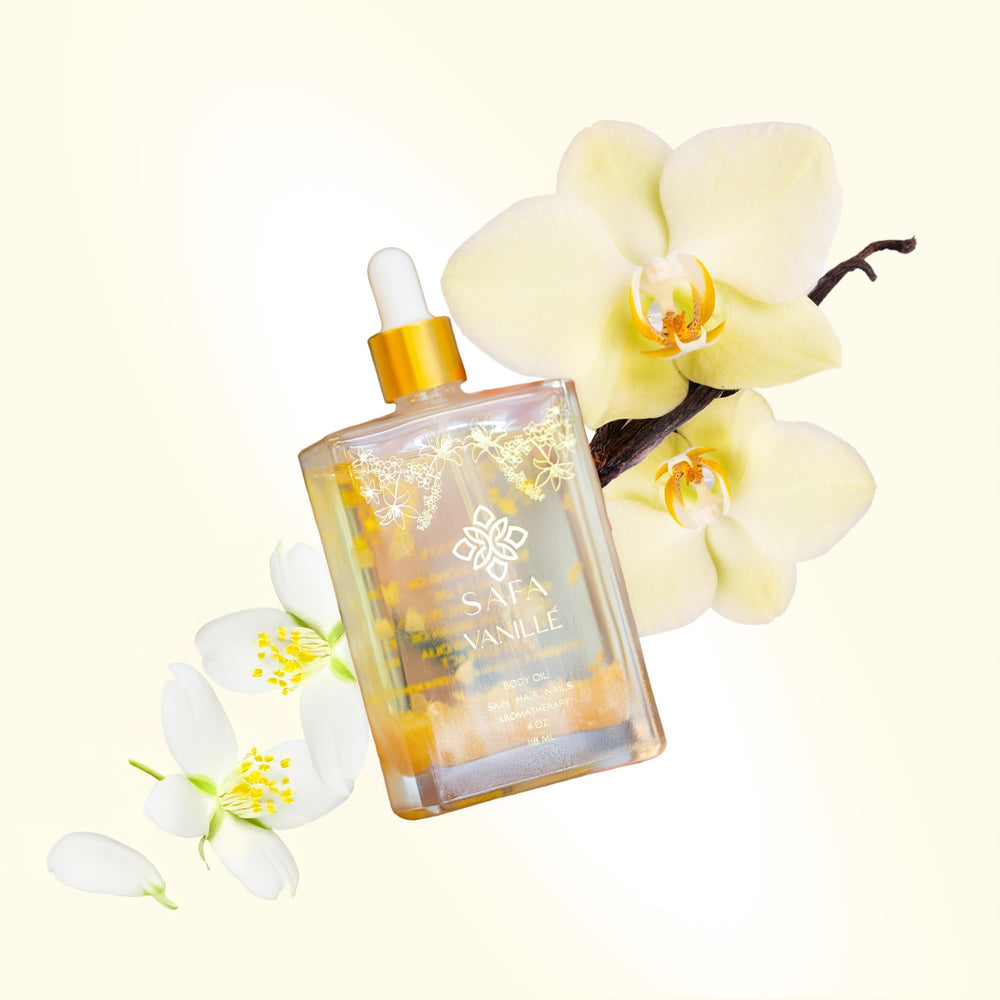 SAFA Vanille Oil applied to hair ends for shine and frizz control