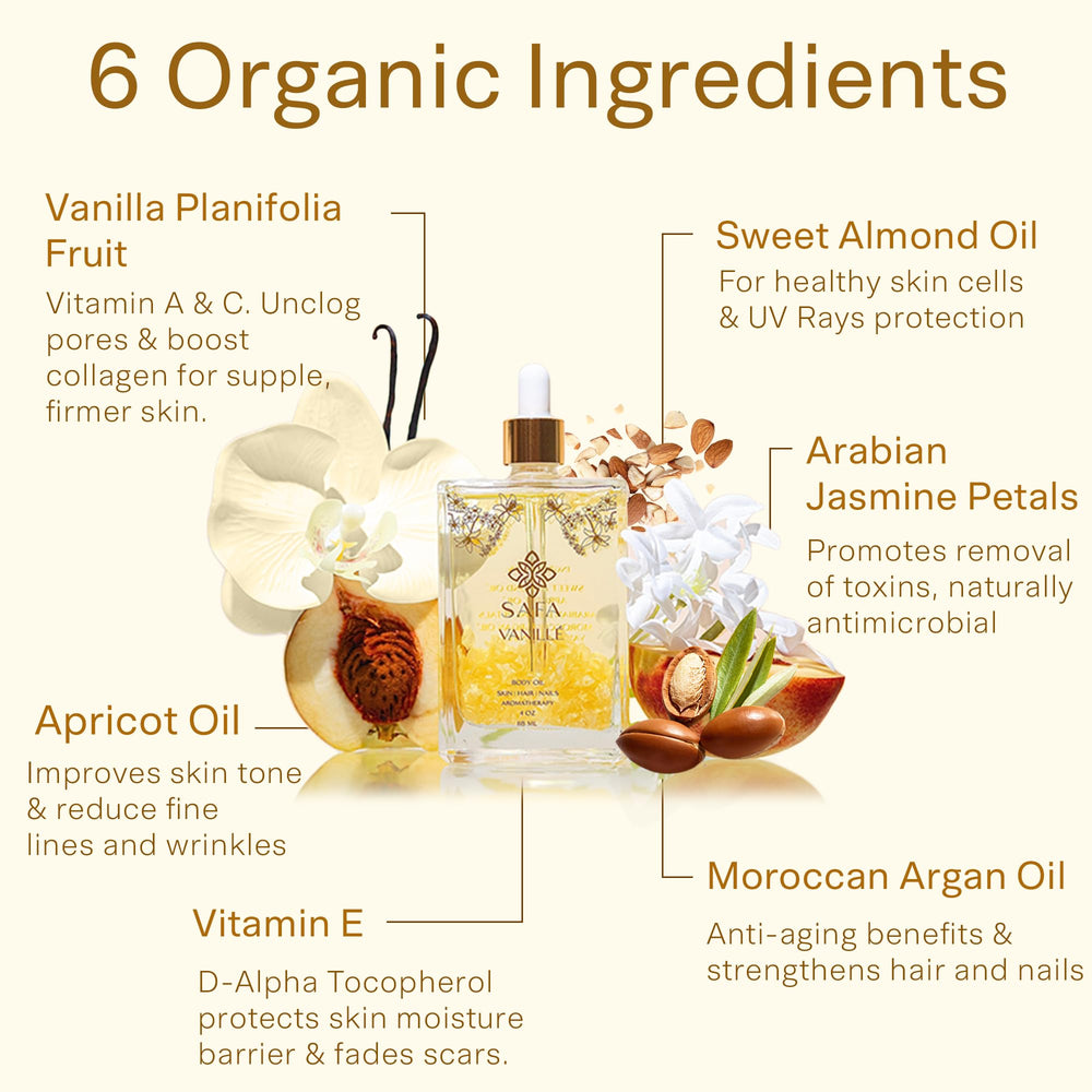 SAFA Vanille Oil applied to skin demonstrating light, non-greasy moisturizing finish