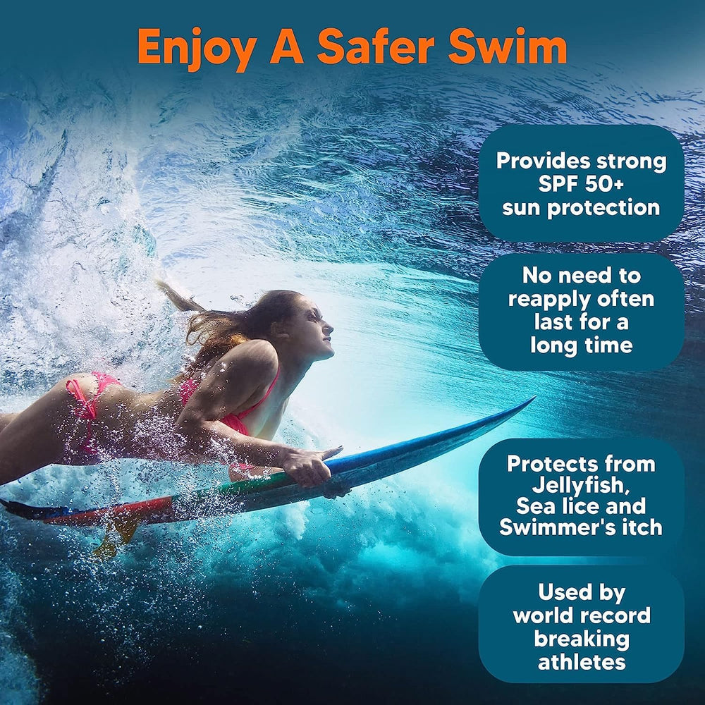 Safe Sea sunscreen on a sunny beach scene showing water resistance