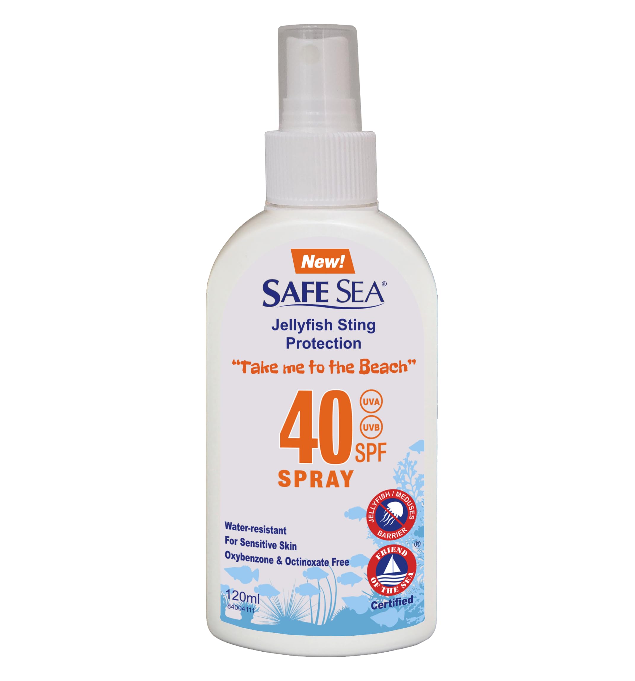 Safe Sea jellyfish sting-blocking sunscreen bottle ready for beach protection
