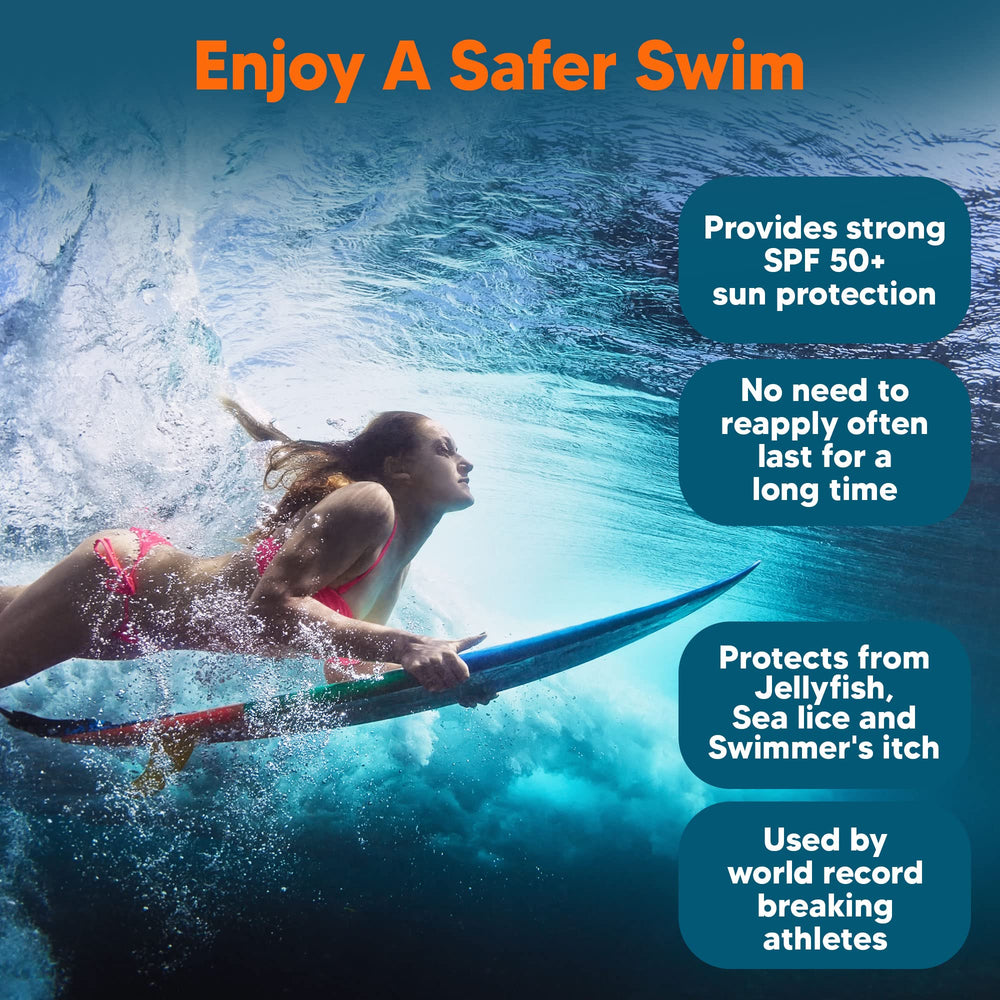 Safe Sea reef-safe sunscreen on a sunny beach scene for ocean-friendly use