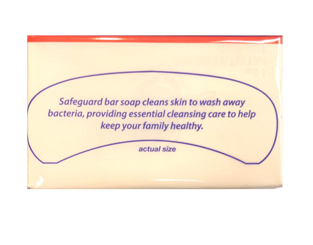 Safeguard antibacterial bath bar 4-pack packaging highlights unscented, skin-friendly option.