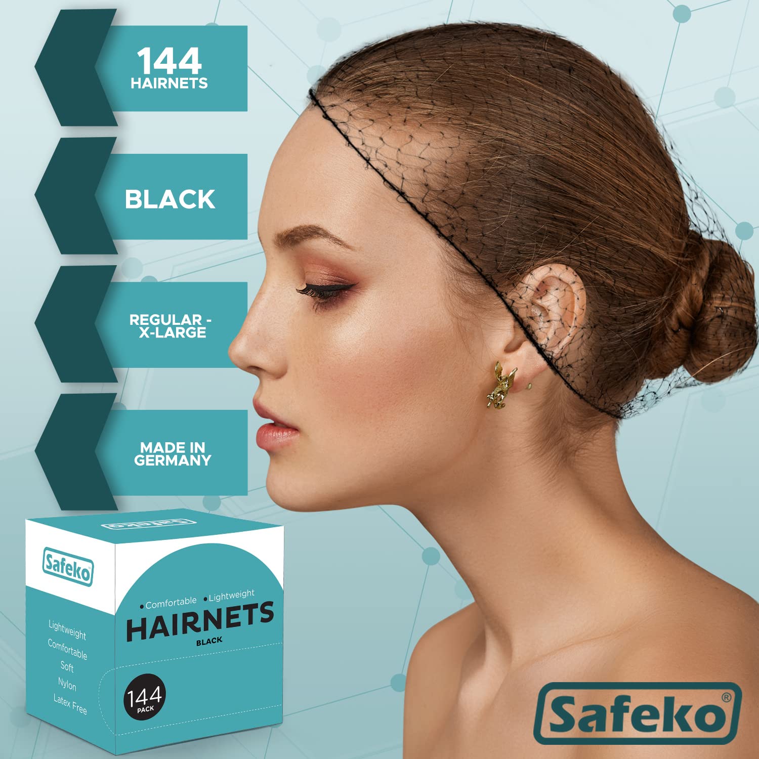 SAFEKO hair nets Black 21 inch provide discreet, comfortable fit for professionals.