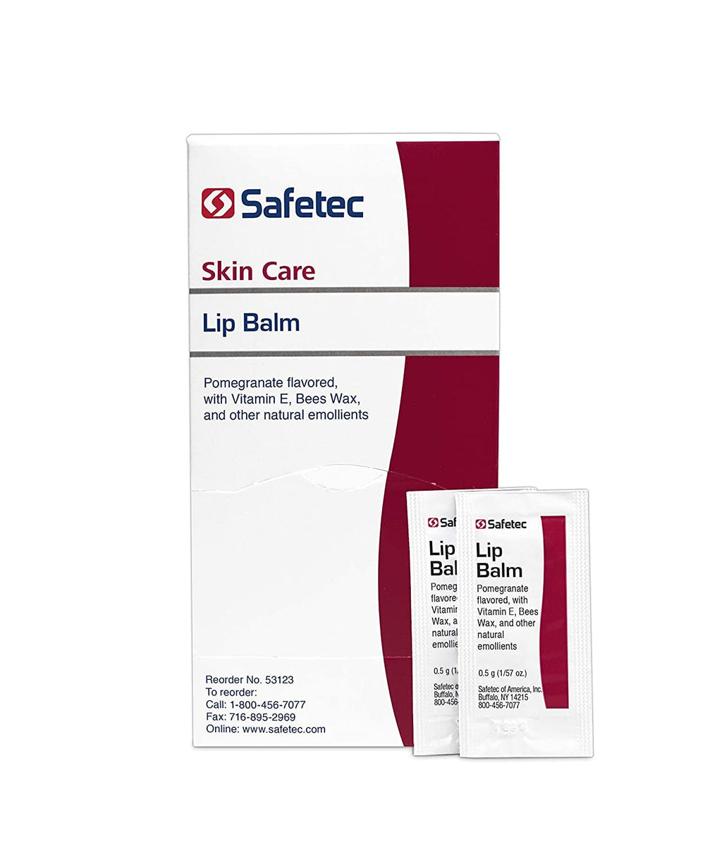 Safetec Lip Balm Pomegranate bulk display for easy stocking.