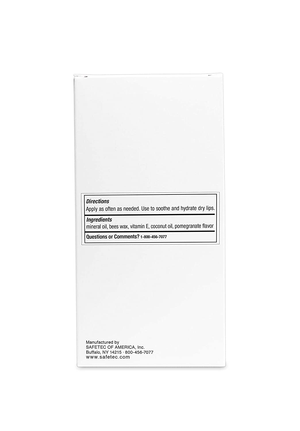 Safetec Lip Balm Pomegranate flavor label highlights fruity aroma.