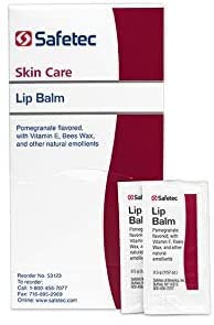 Safetec Lip Balm Pomegranate swipe demonstrates quick lip nourishment.