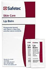 Safetec Lip Balm Pomegranate swipe demonstrates quick lip nourishment.