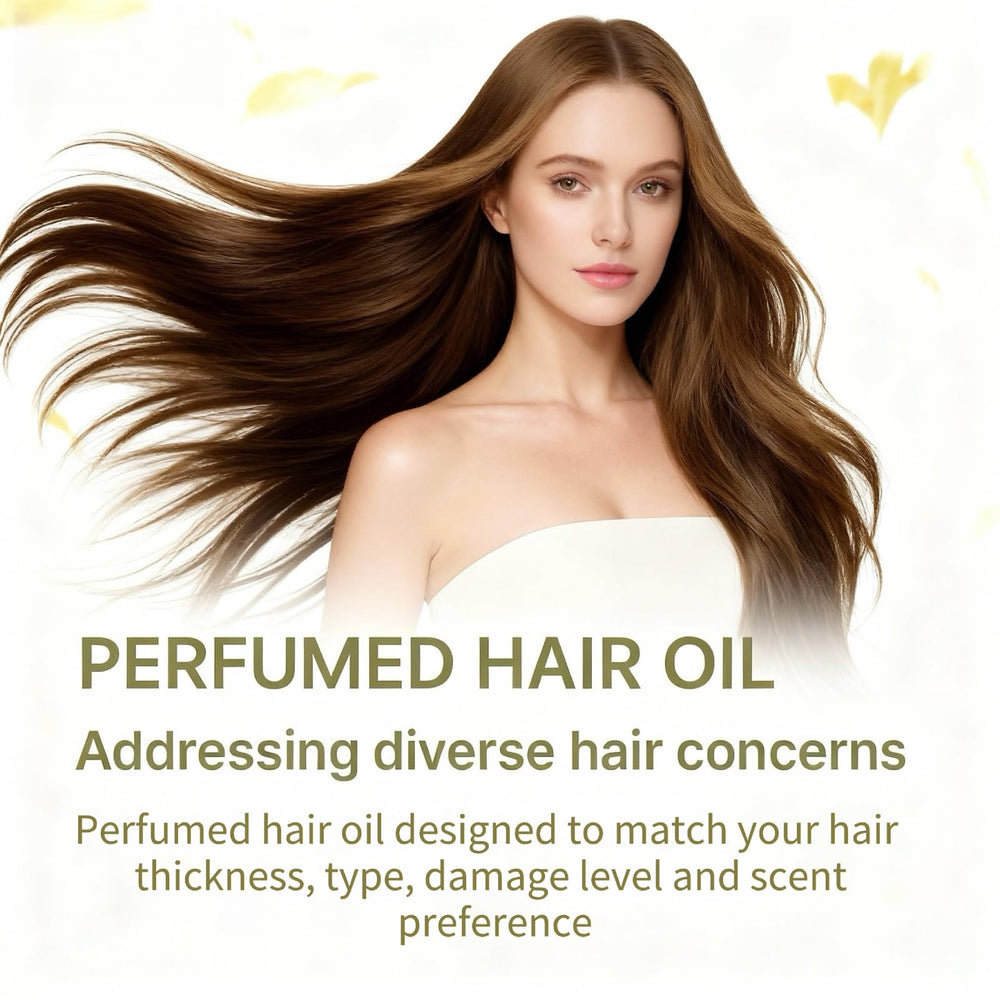 SAHIPUB Hair Oil Perfume damaged-hair gloss scene suggests repair and shine.