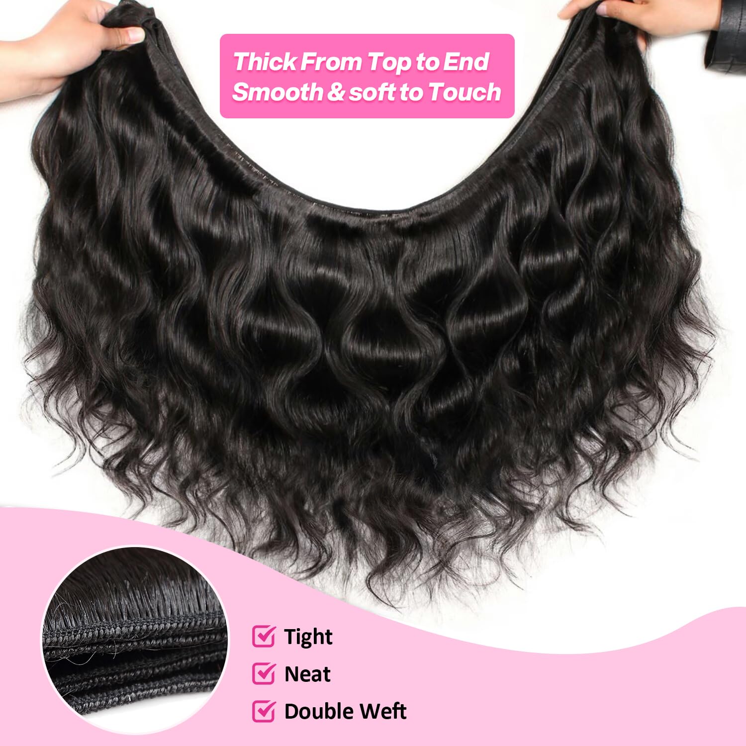 Saiclout 12A body wave bundles 22-inch natural color showing seamless blend.