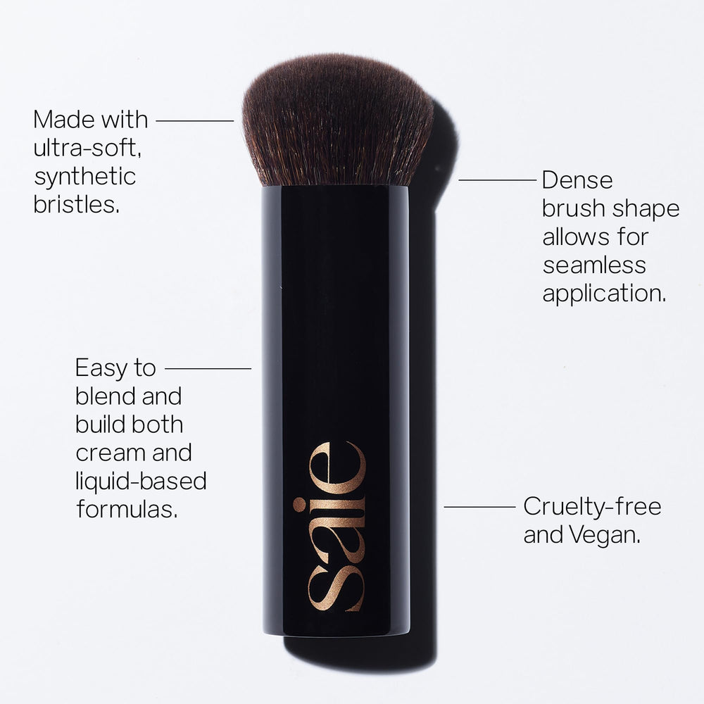 Saie The Big Liquid Foundation Brush closeup shows ultra-soft cruelty-free bristles for even coverage