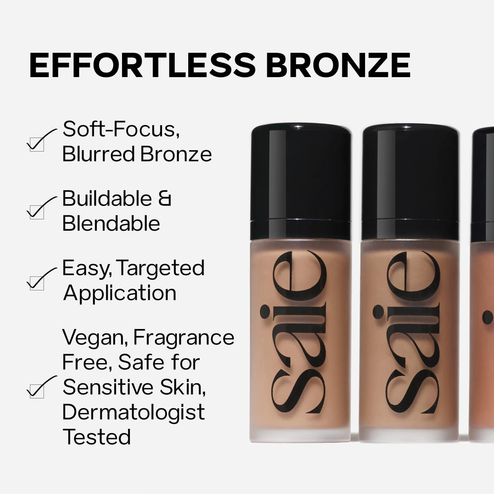 Saie Dew Bronze with Licorice Root Extract adds glow to the skin.